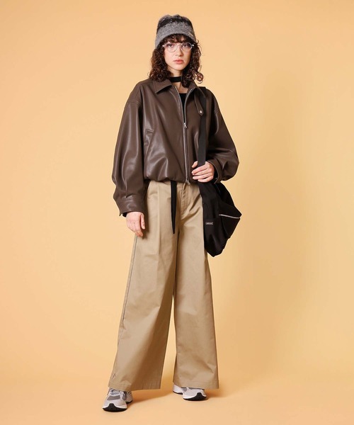 DISPATCHER NO.8(ディスパッチャーナンバーエイト)の「バルーンフェイクレザージャケット 秋服・冬服(ブルゾン・レディース・ブラウン/ブラック・ONE SIZE)」の6枚目の写真