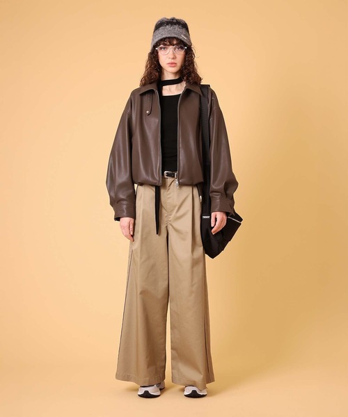 DISPATCHER NO.8(ディスパッチャーナンバーエイト)の「バルーンフェイクレザージャケット 秋服・冬服(ブルゾン・レディース・ブラウン/ブラック・ONE SIZE)」の11枚目の写真