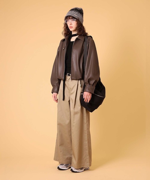 DISPATCHER NO.8(ディスパッチャーナンバーエイト)の「バルーンフェイクレザージャケット 秋服・冬服(ブルゾン・レディース・ブラウン/ブラック・ONE SIZE)」の12枚目の写真