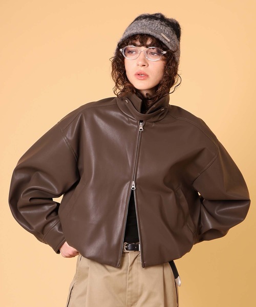 DISPATCHER NO.8(ディスパッチャーナンバーエイト)の「バルーンフェイクレザージャケット 秋服・冬服(ブルゾン・レディース・ブラウン/ブラック・ONE SIZE)」の18枚目の写真