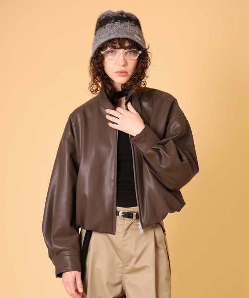 DISPATCHER NO.8(ディスパッチャーナンバーエイト)の「バルーンフェイクレザージャケット 秋服・冬服(ブルゾン・レディース・ブラウン/ブラック・ONE SIZE)」の22枚目の写真