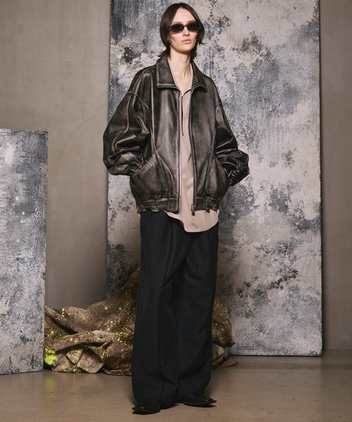 UNISEX》Sheep Leather Stand Collar Blouson/シープレザースタンド