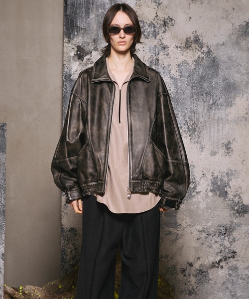 UNISEX》Sheep Leather Stand Collar Blouson/シープレザースタンド