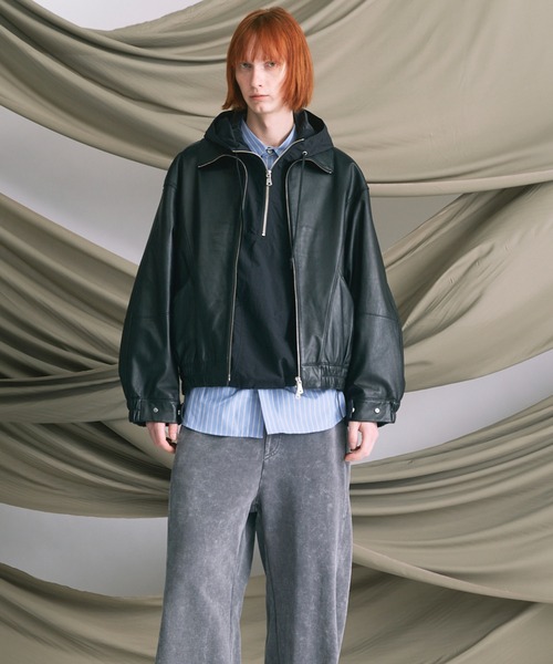 UNISEX》Sheep Leather Stand Collar Blouson/シープレザースタンド