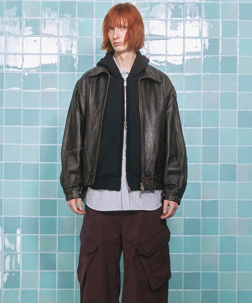 UNISEX》Sheep Leather Stand Collar Blouson/シープレザースタンド