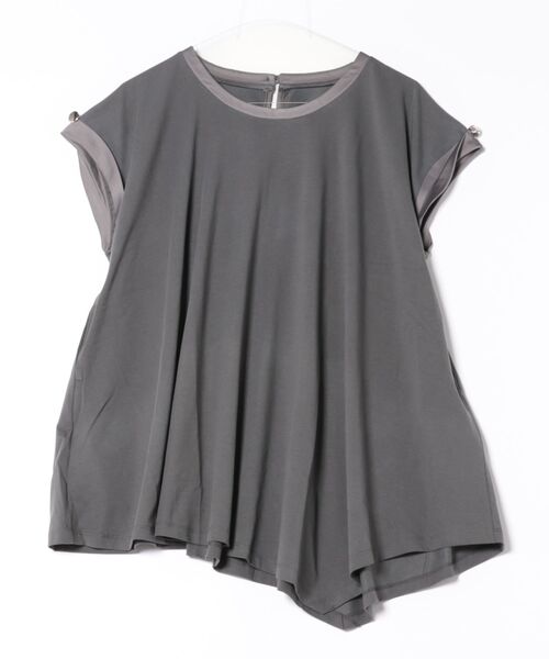 STYLEBLOCK（スタイルブロック）の「サテン部分使いアシメチュニックTシャツ（Tシャツ/カットソー・レディース・チャコールグレー/ブラウン・M）」の2枚目の写真