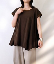 サテン部分使いアシメチュニックTシャツ
