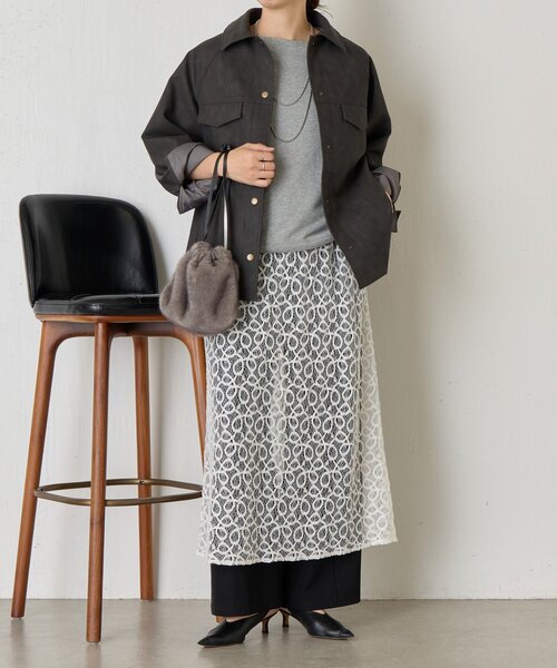 Jena espace merveilleux（ジェナ　エスパスメルヴェイユ）の「フェイクレザージャケット（その他アウター・レディース・チャコールグレー/ベージュ・FREE）」の3枚目の写真