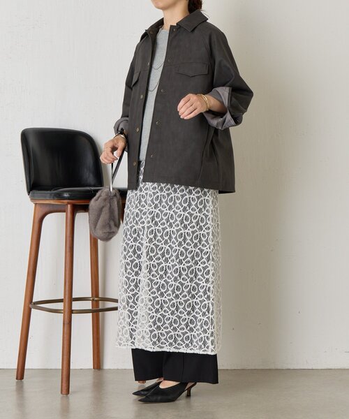 Jena espace merveilleux（ジェナ　エスパスメルヴェイユ）の「フェイクレザージャケット（その他アウター・レディース・チャコールグレー/ベージュ・FREE）」の4枚目の写真