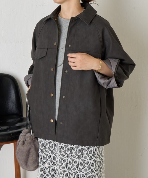 Jena espace merveilleux（ジェナ　エスパスメルヴェイユ）の「フェイクレザージャケット（その他アウター・レディース・チャコールグレー/ベージュ・FREE）」の8枚目の写真