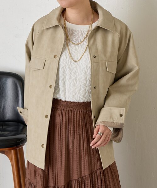 Jena espace merveilleux（ジェナ　エスパスメルヴェイユ）の「フェイクレザージャケット（その他アウター・レディース・チャコールグレー/ベージュ・FREE）」の16枚目の写真