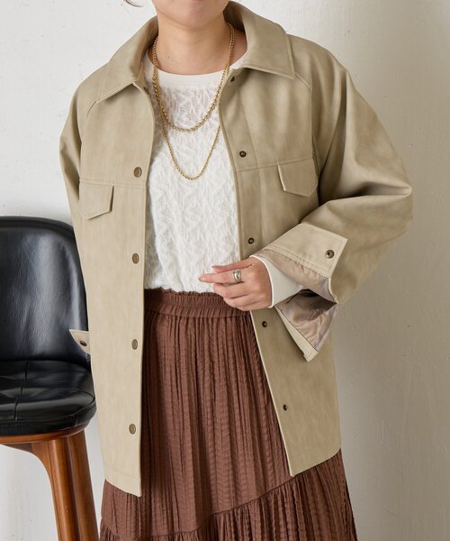 Jena espace merveilleux（ジェナ　エスパスメルヴェイユ）の「フェイクレザージャケット（その他アウター・レディース・チャコールグレー/ベージュ・FREE）」の15枚目の写真