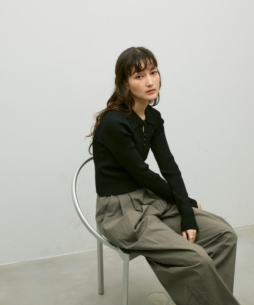Lutim by u（ルチバイユー）の「Long sleeve polo collar rib tops