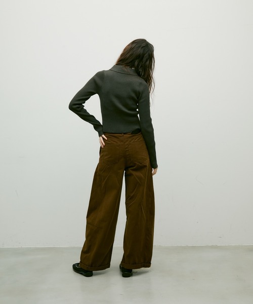 Lutim by u(ルチバイユー)の「Long sleeve polo collar rib tops / ロングスリーブポロ襟リブトップス(ニット/セーター・レディース・チャコールグレー/ブラック/ブラウン・FREE)」の20枚目の写真