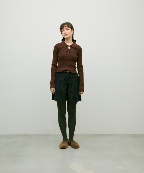Lutim by u(ルチバイユー)の「Long sleeve polo collar rib tops / ロングスリーブポロ襟リブトップス(ニット/セーター・レディース・チャコールグレー/ブラック/ブラウン・FREE)」の4枚目の写真