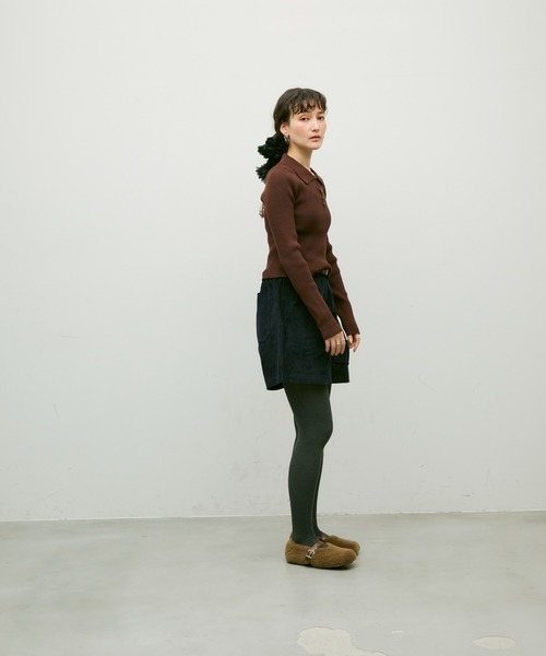 Lutim by u(ルチバイユー)の「Long sleeve polo collar rib tops / ロングスリーブポロ襟リブトップス(ニット/セーター・レディース・チャコールグレー/ブラック/ブラウン・FREE)」の5枚目の写真