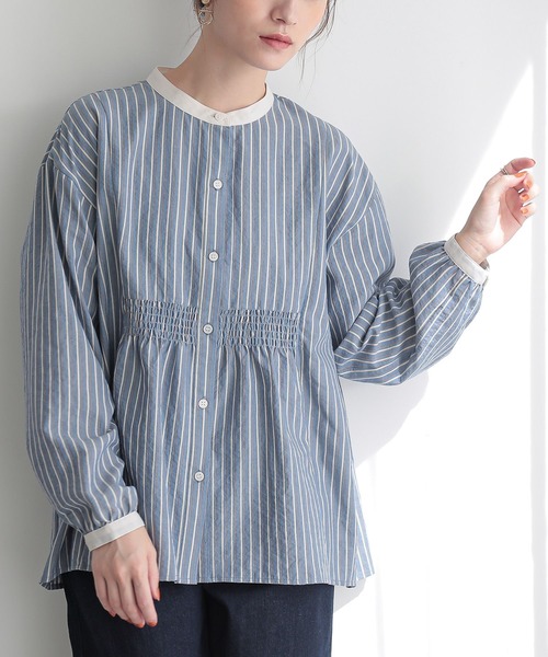 n'OrLABEL(ノアールレーベル)の「『ストライプクレリックブラウス』(シャツ/ブラウス・レディース・ベージュ/ブルー・2/1)」の4枚目の写真