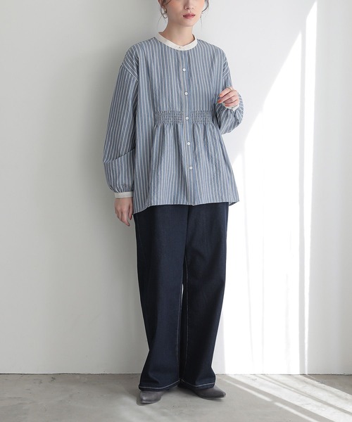 n'OrLABEL(ノアールレーベル)の「『ストライプクレリックブラウス』(シャツ/ブラウス・レディース・ベージュ/ブルー・2/1)」の6枚目の写真