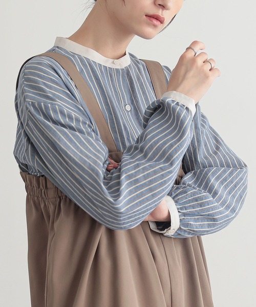 n'OrLABEL(ノアールレーベル)の「『ストライプクレリックブラウス』(シャツ/ブラウス・レディース・ベージュ/ブルー・2/1)」の7枚目の写真