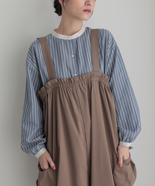 n'OrLABEL(ノアールレーベル)の「『ストライプクレリックブラウス』(シャツ/ブラウス・レディース・ベージュ/ブルー・2/1)」の10枚目の写真