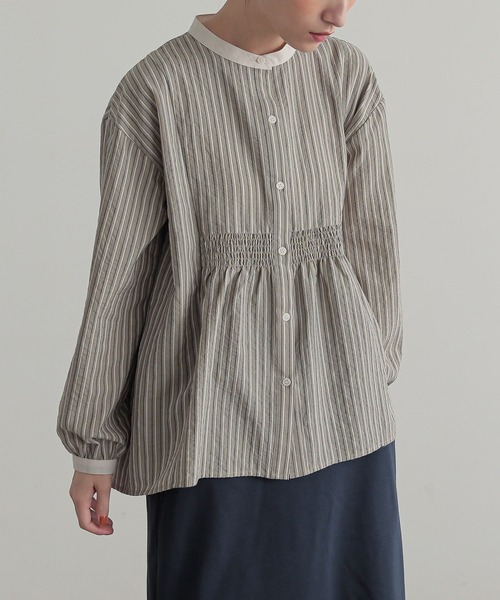 n'OrLABEL(ノアールレーベル)の「『ストライプクレリックブラウス』(シャツ/ブラウス・レディース・ベージュ/ブルー・2/1)」の14枚目の写真