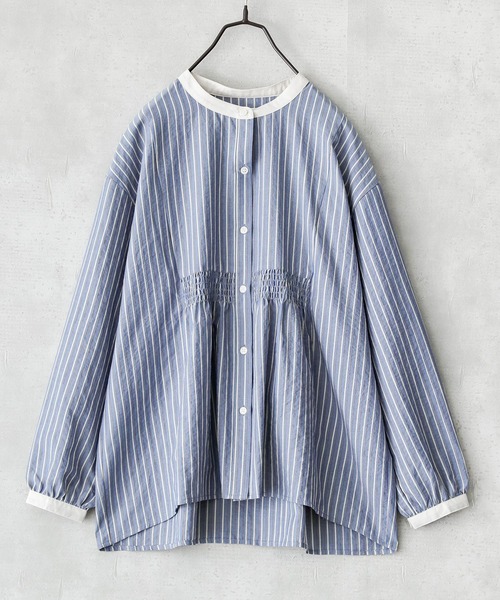 n'OrLABEL(ノアールレーベル)の「『ストライプクレリックブラウス』(シャツ/ブラウス・レディース・ベージュ/ブルー・2/1)」の9枚目の写真
