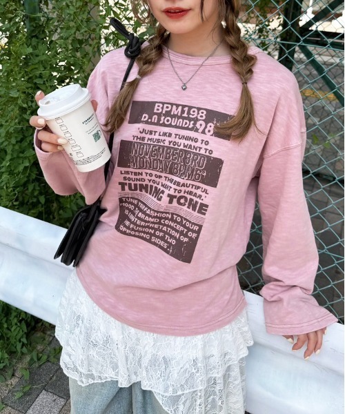 DOUBLE NAME(ダブルネーム)の「TUNING TONE ピグメントロンTEE(Tシャツ/カットソー・レディース・ブラック系その他/オフホワイト/ピンク・FREE)」の3枚目の写真