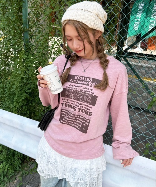 DOUBLE NAME(ダブルネーム)の「TUNING TONE ピグメントロンTEE(Tシャツ/カットソー・レディース・ブラック系その他/オフホワイト/ピンク・FREE)」の4枚目の写真