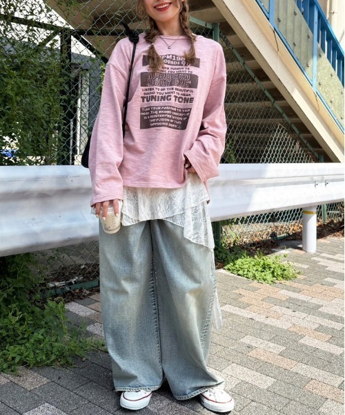 DOUBLE NAME(ダブルネーム)の「TUNING TONE ピグメントロンTEE(Tシャツ/カットソー・レディース・ブラック系その他/オフホワイト/ピンク・FREE)」の6枚目の写真