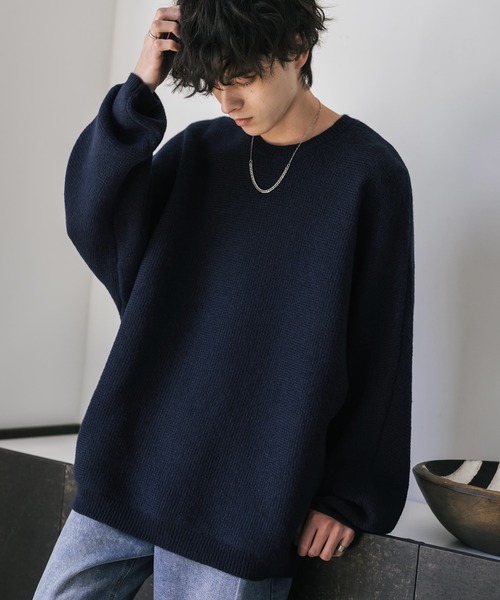 Rocky Monroe(ロッキーモンロー)の「オーバーサイズミラノリブドルマンニットセーター(ニット/セーター・メンズ・ブルー/オフホワイト/サックスブルー/ワイン/ライトグレー/ブラック/ブラック系/ネイビー/ピンク/ブラック系1・M/L/XL)」の6枚目の写真