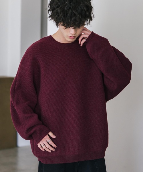 Rocky Monroe(ロッキーモンロー)の「オーバーサイズミラノリブドルマンニットセーター(ニット/セーター・メンズ・ブルー/オフホワイト/サックスブルー/ワイン/ライトグレー/ブラック/ブラック系/ネイビー/ピンク/ブラック系1・M/L/XL)」の10枚目の写真
