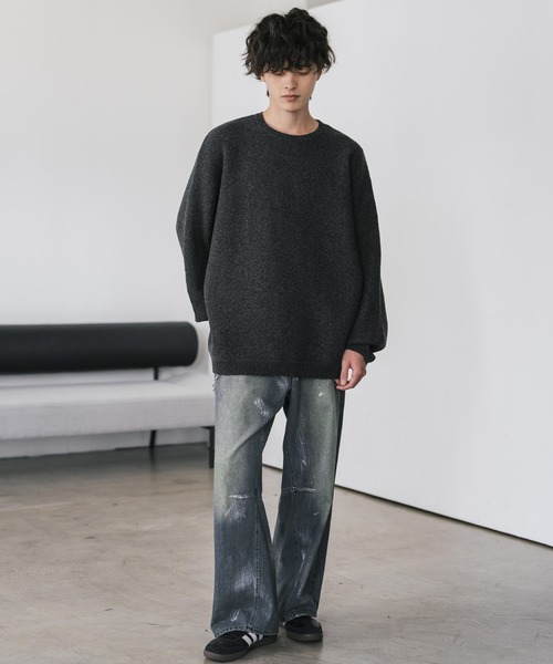 Rocky Monroe(ロッキーモンロー)の「オーバーサイズミラノリブドルマンニットセーター(ニット/セーター・メンズ・ブルー/オフホワイト/サックスブルー/ワイン/ライトグレー/ブラック/ブラック系/ネイビー/ピンク/ブラック系1・M/L/XL)」の19枚目の写真
