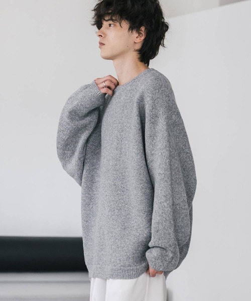 Rocky Monroe(ロッキーモンロー)の「オーバーサイズミラノリブドルマンニットセーター(ニット/セーター・メンズ・ブルー/オフホワイト/サックスブルー/ワイン/ライトグレー/ブラック/ブラック系/ネイビー/ピンク/ブラック系1・M/L/XL)」の16枚目の写真