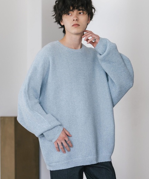 Rocky Monroe(ロッキーモンロー)の「オーバーサイズミラノリブドルマンニットセーター(ニット/セーター・メンズ・ブルー/オフホワイト/サックスブルー/ワイン/ライトグレー/ブラック/ブラック系/ネイビー/ピンク/ブラック系1・M/L/XL)」の13枚目の写真