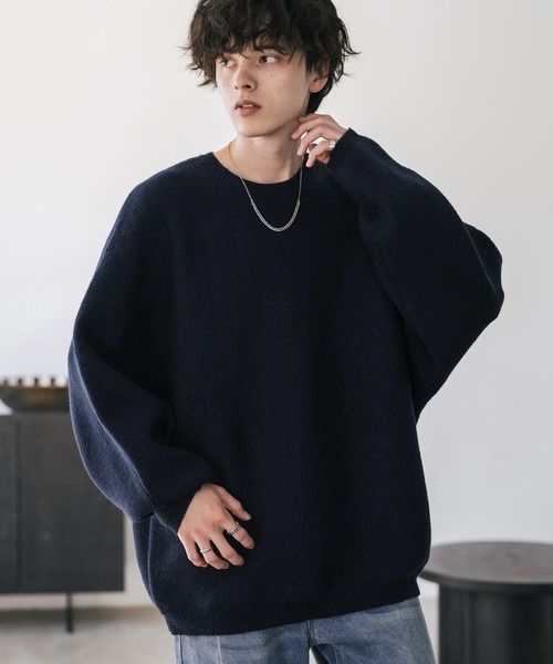 Rocky Monroe(ロッキーモンロー)の「オーバーサイズミラノリブドルマンニットセーター(ニット/セーター・メンズ・ブルー/オフホワイト/サックスブルー/ワイン/ライトグレー/ブラック/ブラック系/ネイビー/ピンク/ブラック系1・M/L/XL)」の22枚目の写真