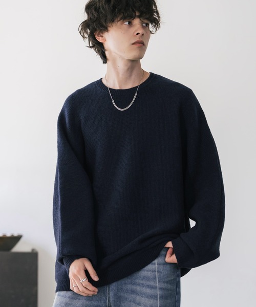 Rocky Monroe(ロッキーモンロー)の「オーバーサイズミラノリブドルマンニットセーター(ニット/セーター・メンズ・ブルー/オフホワイト/サックスブルー/ワイン/ライトグレー/ブラック/ブラック系/ネイビー/ピンク/ブラック系1・M/L/XL)」の17枚目の写真