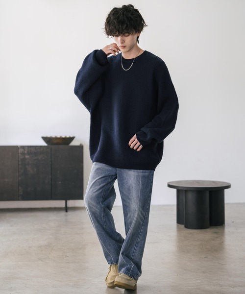 Rocky Monroe(ロッキーモンロー)の「オーバーサイズミラノリブドルマンニットセーター(ニット/セーター・メンズ・ブルー/オフホワイト/サックスブルー/ワイン/ライトグレー/ブラック/ブラック系/ネイビー/ピンク/ブラック系1・M/L/XL)」の21枚目の写真