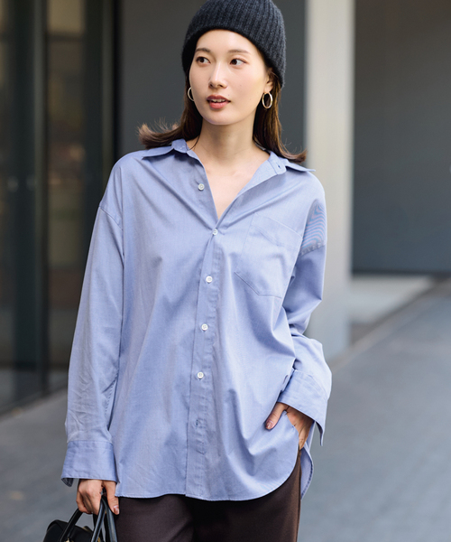 FRAMeWORK(フレームワーク)の「コットンロングシャツ(シャツ/ブラウス・レディース・ホワイト/サックスブルー/ブルー・FREE)」の9枚目の写真