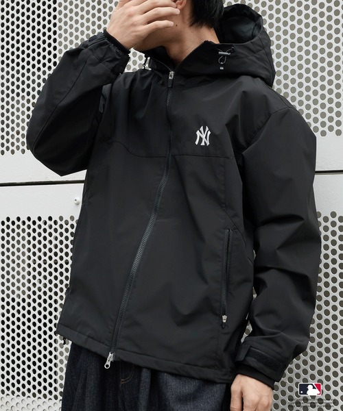 perushu ペルーシュ ダブルジップジャケット セール】Perushu × MLB コラボダブルジップシェルフードブルゾン