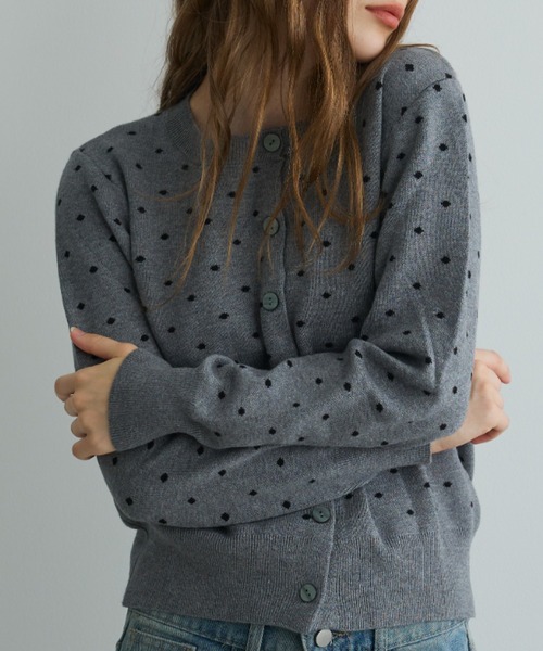 Mirette(ミレット)の「ドットジャカードカーディガン / Dot Jacquard Cardigan(カーディガン/ボレロ・レディース・グレー/ブラック・FREE)」の1枚目の写真
