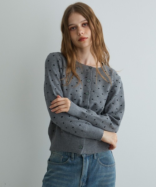 Mirette(ミレット)の「ドットジャカードカーディガン / Dot Jacquard Cardigan(カーディガン/ボレロ・レディース・グレー/ブラック・FREE)」の16枚目の写真