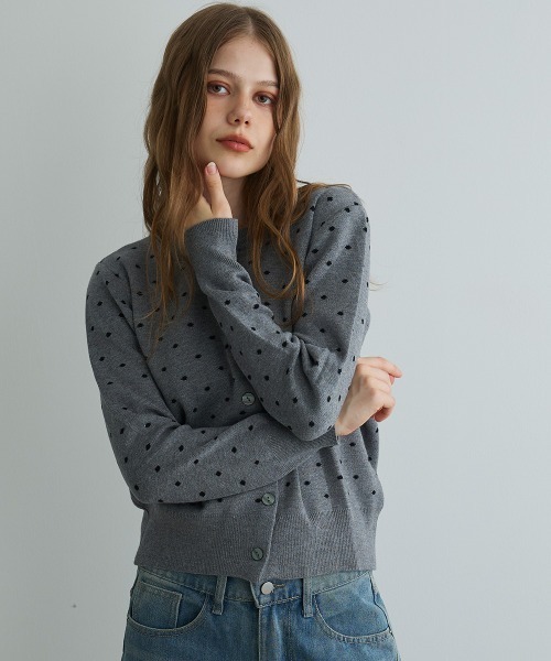 Mirette(ミレット)の「ドットジャカードカーディガン / Dot Jacquard Cardigan(カーディガン/ボレロ・レディース・グレー/ブラック・FREE)」の18枚目の写真