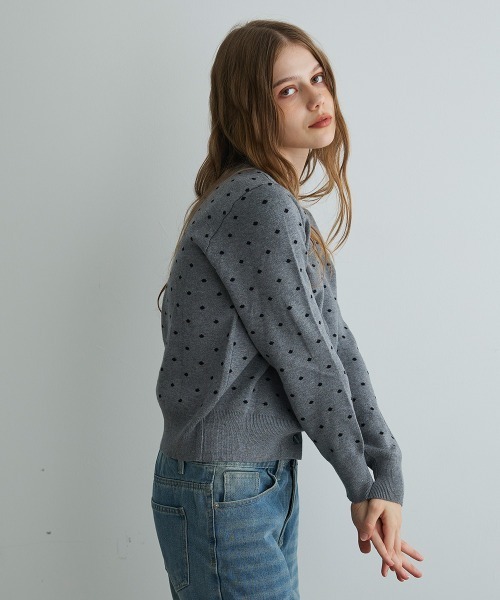 Mirette(ミレット)の「ドットジャカードカーディガン / Dot Jacquard Cardigan(カーディガン/ボレロ・レディース・グレー/ブラック・FREE)」の19枚目の写真