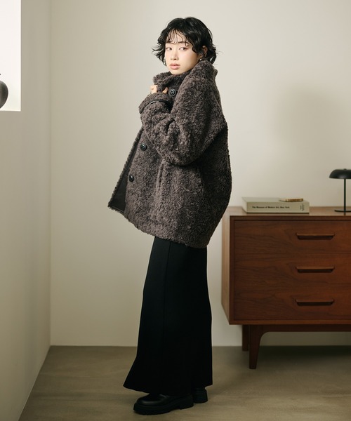 wool boa stand collar middle coat /ウールボアスタンドカラーミドル