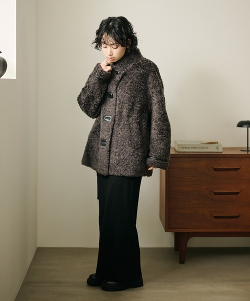 wool boa stand collar middle coat /ウールボアスタンドカラーミドル