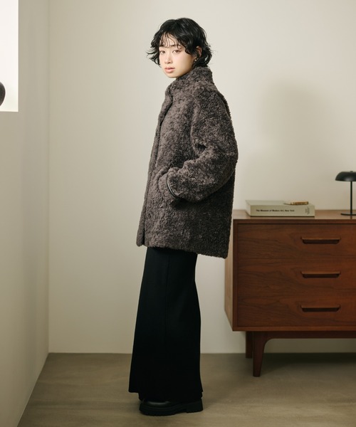wool boa stand collar middle coat /ウールボアスタンドカラーミドル
