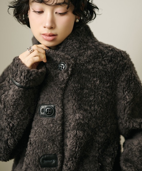 wool boa stand collar middle coat /ウールボアスタンドカラーミドル