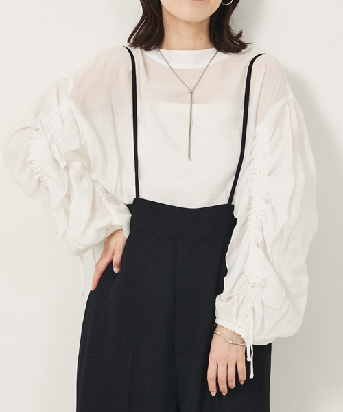 abahouse mavie(アバハウスマヴィ)の「フリルギャザーシアーブラウス(シャツ/ブラウス・レディース・クリーム/グレイッシュブルー/ブラック/ホワイト・フリー)」の1枚目の写真