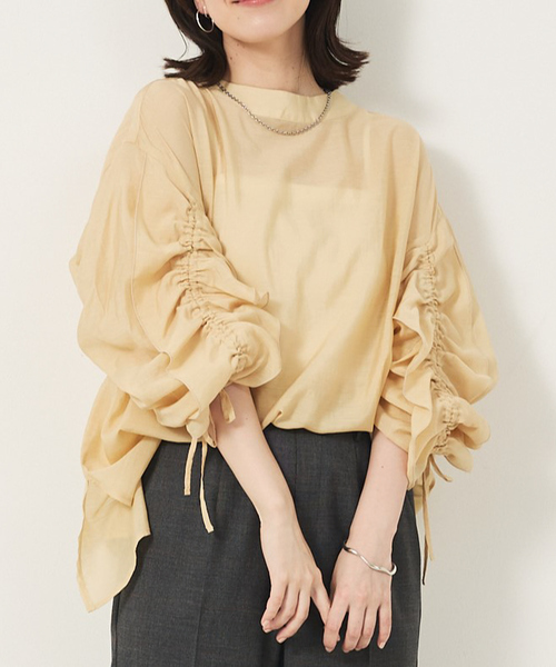 abahouse mavie(アバハウスマヴィ)の「フリルギャザーシアーブラウス(シャツ/ブラウス・レディース・クリーム/グレイッシュブルー/ブラック/ホワイト・フリー)」の3枚目の写真