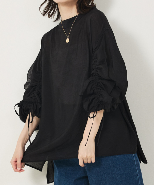 abahouse mavie(アバハウスマヴィ)の「フリルギャザーシアーブラウス(シャツ/ブラウス・レディース・クリーム/グレイッシュブルー/ブラック/ホワイト・フリー)」の2枚目の写真